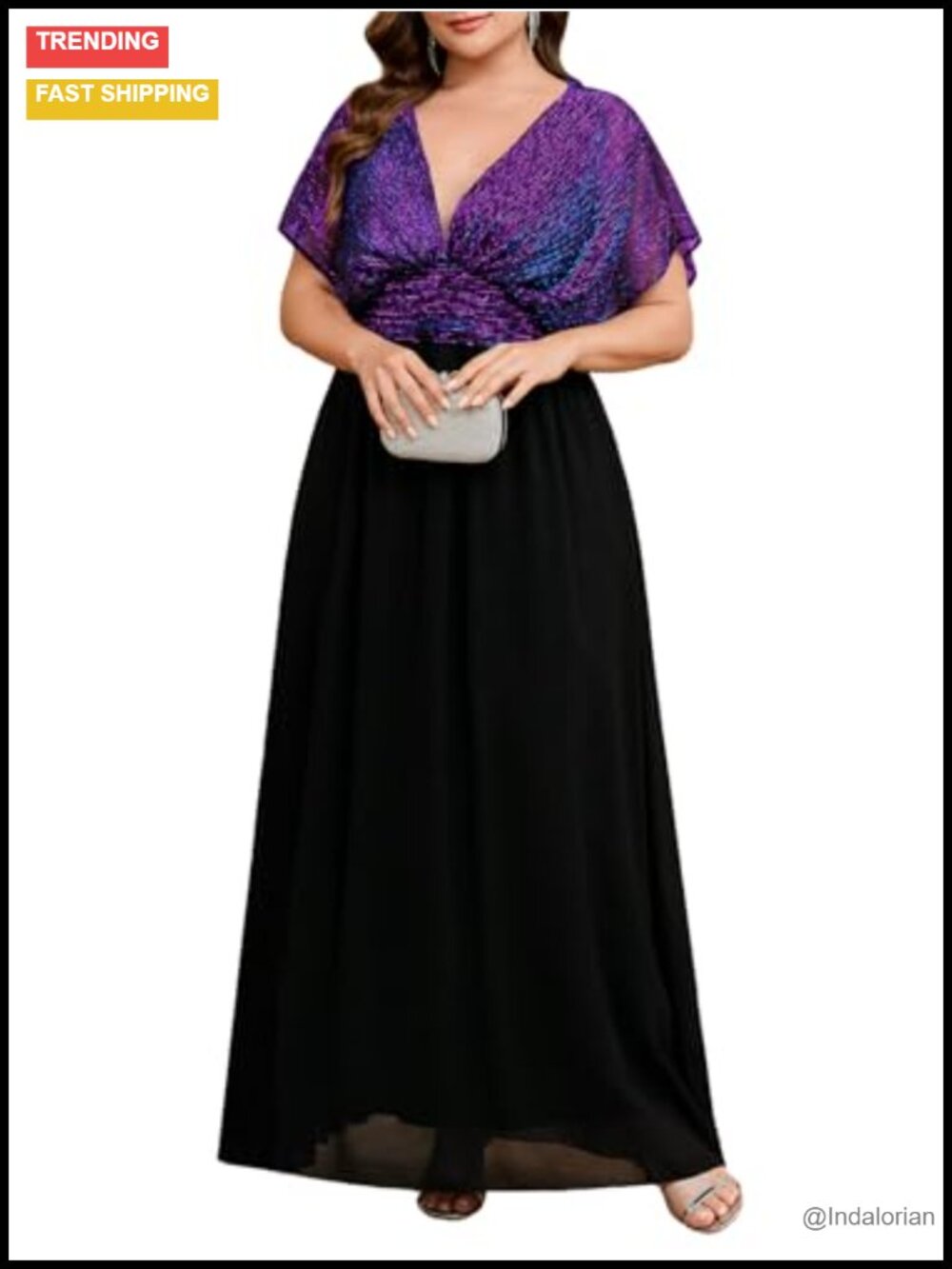 Plus Size Formal Maxi Dress V-Neck A-Line Evening Gown Wedding Guest